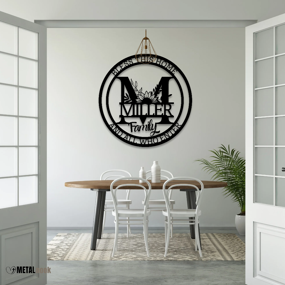 Bless This Home Monogram Family Metal Sign