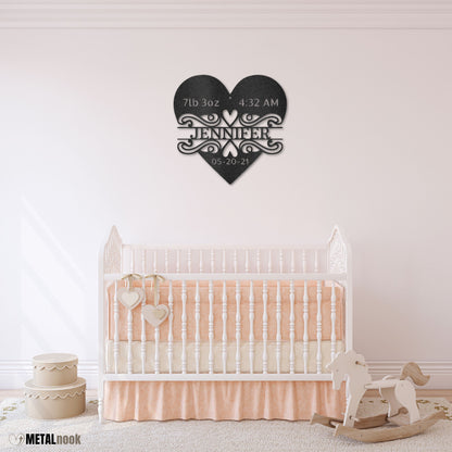 Newborn Birth Stats- Personalized Heart Metal Sign